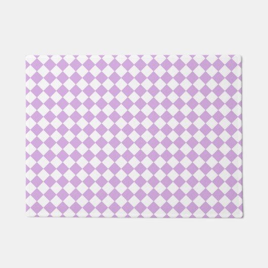 Purple White Checker Diamond Pattern ドアマット (正面)