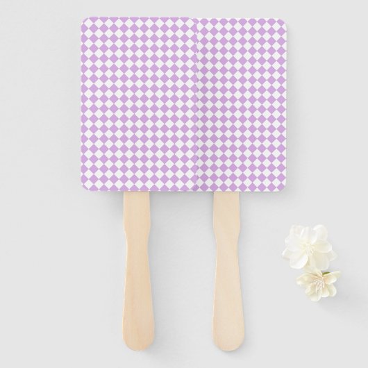 Purple White Checker Diamond Pattern ハンドファン (正面&裏面)