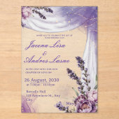 Purple White Elegant Lavender Flower Weeding アクリル招待状 (正面)