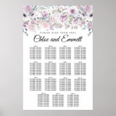 Purple White Floral 15-Table Wedding Seating Chart ポスター (正面)