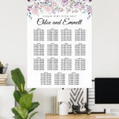 Purple White Floral 15-Table Wedding Seating Chart ポスター (ホームオフィス)