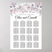 Purple White Floral 16-Table Wedding Seating Chart ポスター (正面)