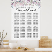 Purple White Floral 16-Table Wedding Seating Chart ポスター (キッチン)