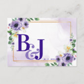 Purple White Floral Gold Frame Wedding Details エンクロージャーカード (正面)