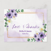 Purple White Floral Gold Frame Wedding Thank You ポストカード (正面)