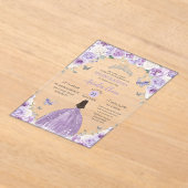 Purple White Floral Princess Quinceañera XV 16 アクリル招待状 (レイダウン)