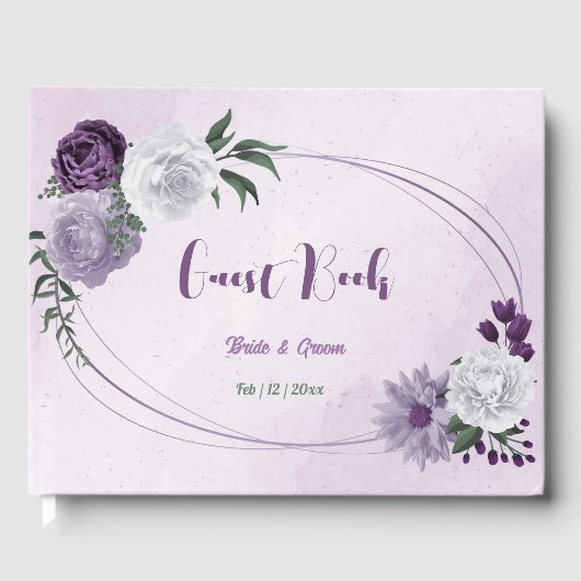 purple white flowers greenery wedding ゲストブック (正面)