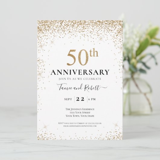 Purple White Gold 50th Wedding Anniversary  招待状 (スタンド正面)