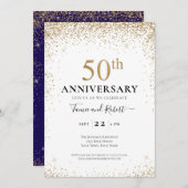 Purple White Gold 50th Wedding Anniversary  招待状 (正面/裏面)