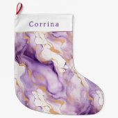 Purple White Gold Abstract ラージクリスマスストッキング (正面)