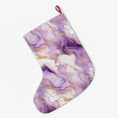 Purple White Gold Abstract ラージクリスマスストッキング (裏面 (吊り時))