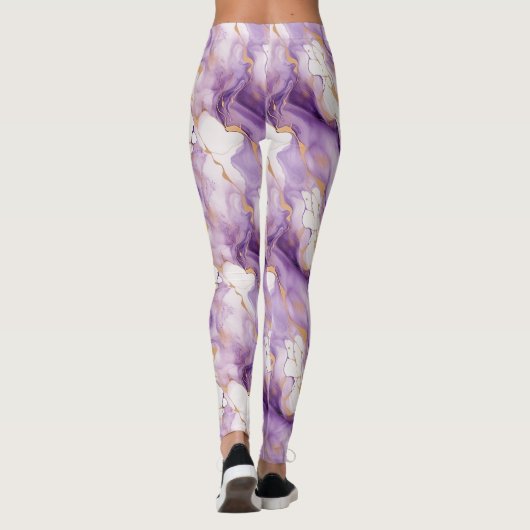 Purple White Gold Abstract レギンス (裏面)