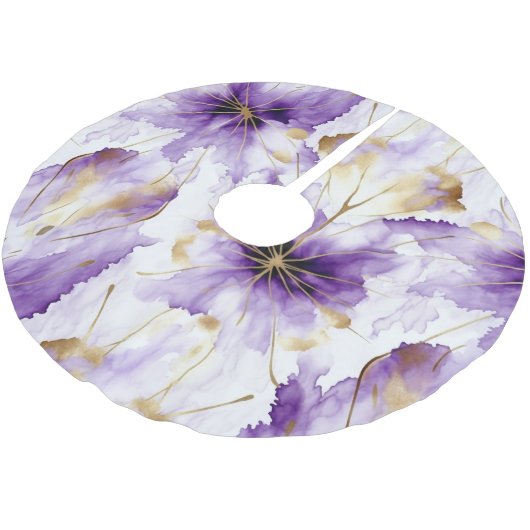 Purple White Gold Abstract Iris Floral ブラッシュドポリエステルツリースカート (アングル)