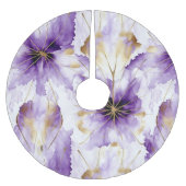Purple White Gold Abstract Iris Floral ブラッシュドポリエステルツリースカート (正面)