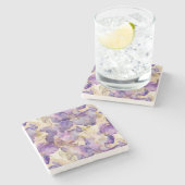 Purple White Gold Iris Floral Abstract ストーンコースター (横)