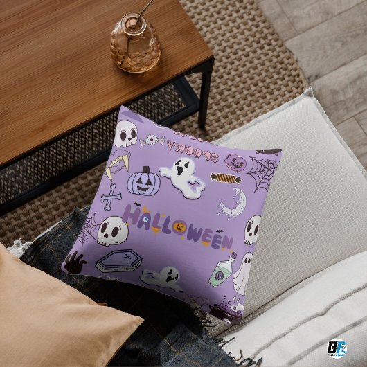 Purple & White Halloween - Spooky クッション
