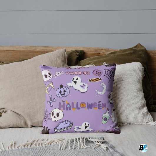 Purple & White Halloween - Spooky クッション