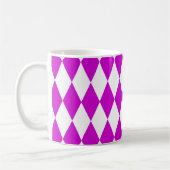 Purple White Harlequin Diamonds Checkers Design  コーヒーマグカップ (左)
