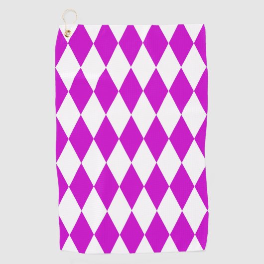 Purple White Harlequin Diamonds Checkers Design  ゴルフタオル (正面)