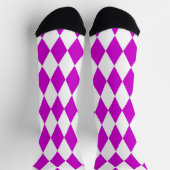 Purple White Harlequin Diamonds Checkers Design  ソックス (上部)