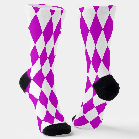 Purple White Harlequin Diamonds Checkers Design  ソックス
