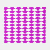 Purple White Harlequin Diamonds Checkers Design  フリースブランケット (正面(横))