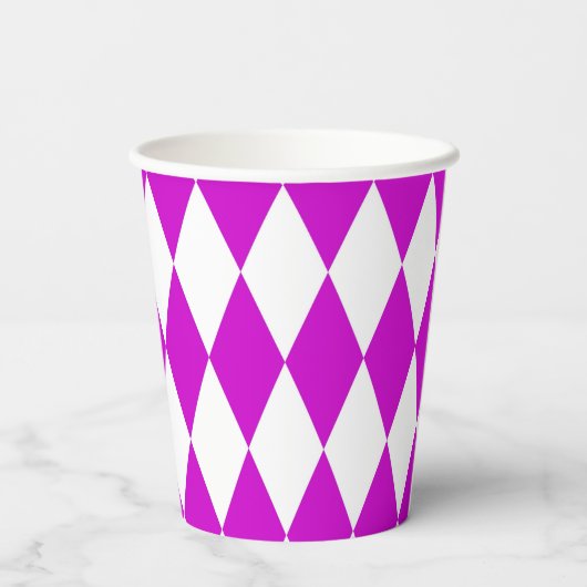Purple White Harlequin Diamonds Checkers Design  紙コップ (裏面)