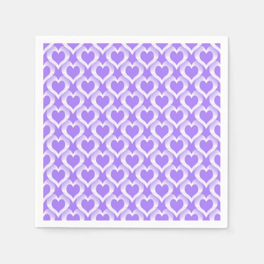 Purple White Hearts Pattern スタンダードカクテルナプキン (正面)