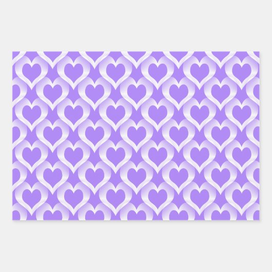 Purple White Hearts Pattern ラッピングペーパーシート (正面)