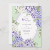 Purple White Hydrangeas Floral Green Wedding 招待状 (正面)