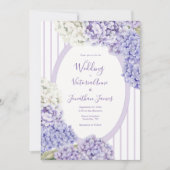 Purple White Hydrangeas Floral Stripe Wedding 招待状 (正面)