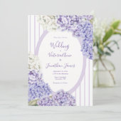 Purple White Hydrangeas Floral Stripe Wedding 招待状 (スタンド正面)