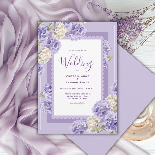 Purple White Hydrangeas Floral Wedding Invitation 招待状