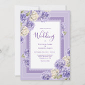 Purple White Hydrangeas Floral Wedding Invitation 招待状 (正面)