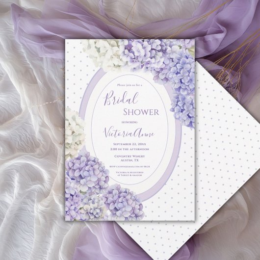 Purple White Hydrangeas Polkadot Bridal Shower 招待状