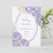 Purple White Hydrangeas Polkadot Wedding 招待状 (スタンド正面)