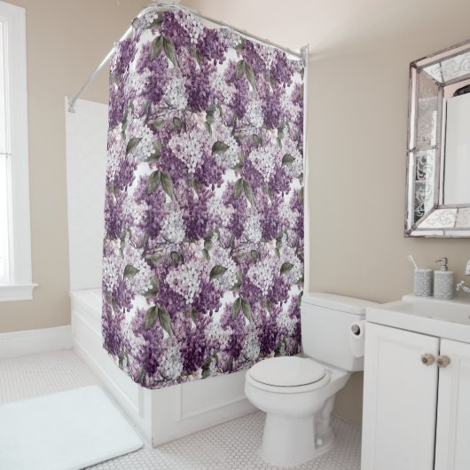 Purple & White Lilac Shower Curtain シャワーカーテン (インサイチュ)