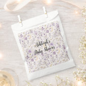 Purple White Moons & Stars Floral Baby Shower フェイバーバッグ (クリップ留めされた状態)