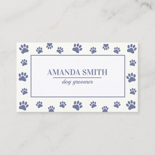 Purple White Paw Prints Dog Groomer Business Card 名刺 (正面)