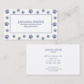 Purple White Paw Prints Dog Groomer Business Card 名刺 (正面/裏面)