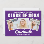 Purple White Photo Collage Class of 2025卒業生 案内状 (正面)