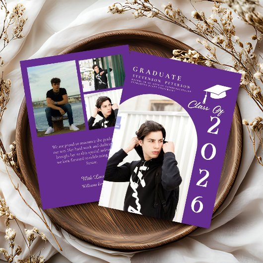 Purple & White Photo Graduation announcement 招待状