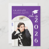 Purple & White Photo Graduation announcement 招待状 (正面)