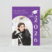 Purple & White Photo Graduation announcement 招待状 (スタンド正面)