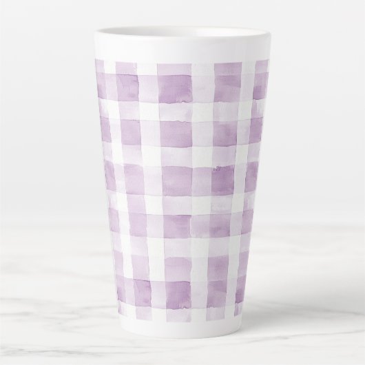 Purple White Plaid Stripes カフェラテマグ (正面)