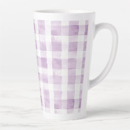 Purple White Plaid Stripes カフェラテマグ