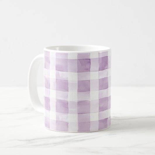 Purple White Plaid Stripes コーヒーマグカップ (正面左)