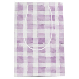 Purple White Plaid Stripes ミディアムペーパーバッグ