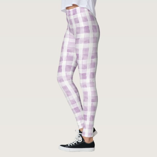 Purple White Plaid Stripes  レギンス (左)