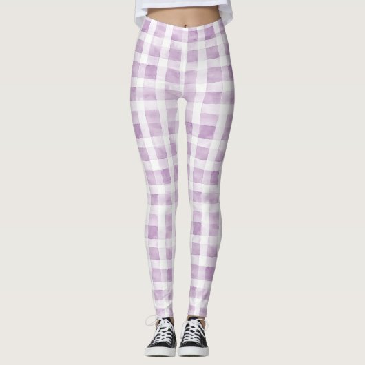 Purple White Plaid Stripes  レギンス (正面)